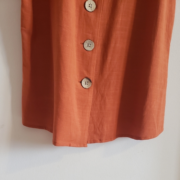 Lily Morgan Burnt Orange Sleeveless Blouse Wooden Buttons Viscose Linen Woman M - Picture 4 of 9